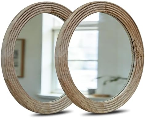 LOSOUR Round Mirror, Farmhouse Decor Solid Wood Frame Wall Circle Mirror by LOSOUR