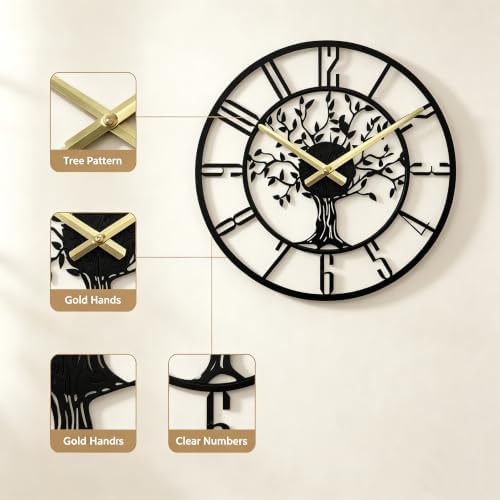 Large Tree of Life Wall Clock, Metal Large Modern Wall Clocks - Image 3