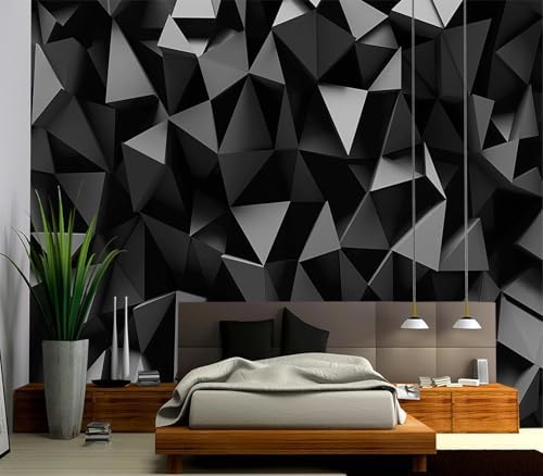 Modern 3D Geometric Black Grey Polygon Wallpaper Peel Stick - Image 2