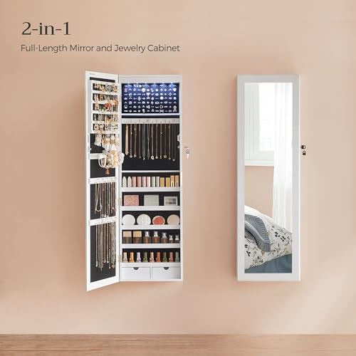 SONGMICS 6 LEDs Mirror Jewelry Cabinet, 47.2-Inch Tall Lockable Wall or Door - Image 3