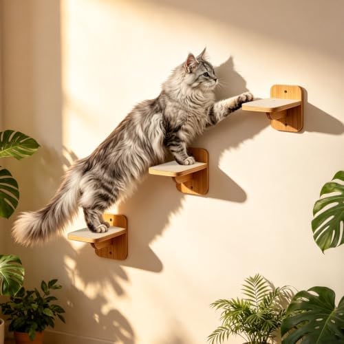 3-in-1 Wall-Mounted Cat Furniture, Solid Wood Cat Tree, Wall-Mounted Perch by BuyNow