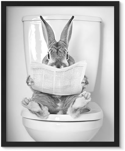 uniro Funny Bathroom Wall Art Prints Funny Rabbit on Toilet Wall Art Vintage by uniro