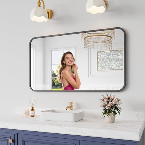 Koonmi Metal Framed Bathroom Mirror, High-Definition Tempered Glass Bathroom by KOONMI