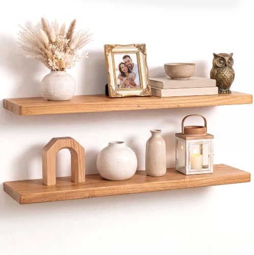 Fun Memories 36 Inch Floating Shelf, 8 Inch Deep Rounded Edge Solid Elm Wood by FunMemories