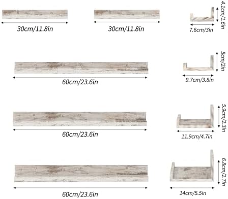 Giftgarden 24 Inch Wall Mounted Floating Shelves Set of 5, Distressed White - Image 3