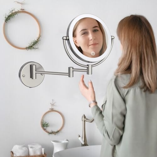Brass Makeup Mirror with Lights Wall Mounted 10X Magnification - Image 7