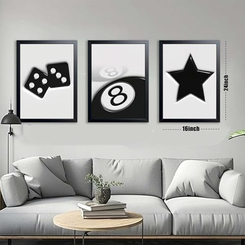 Black And White Wall Art Set of 3, Vintage Y2k Dice 8 Ball Canvas Prints - Image 4