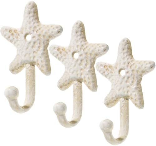3pcs Decorative Hooks for Hanging, Cast Iron Star Fish Beach Themed Wall Hooks by TOPBATHY