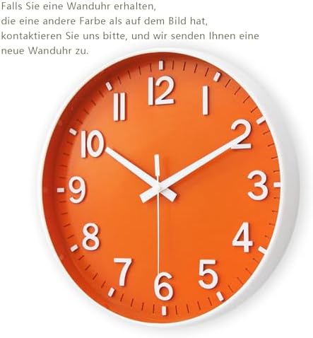 HZDHCLH 12 Inch Silent Wall Clock Battery Operated Non Ticking Orange White - Image 3