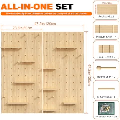AMSXNOO Large Wood Pegboard Wall Organizer Kits, 47.2X47.2IN/120X120CM - Image 2