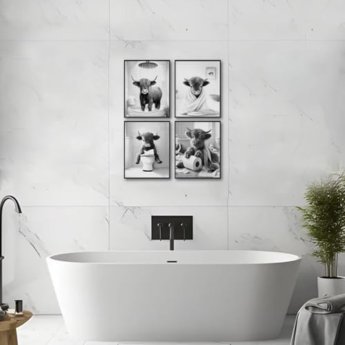Western Cow Bathroom Decor Wall Art, Funny Highland Cow Wall Art in Restroom - Image 2