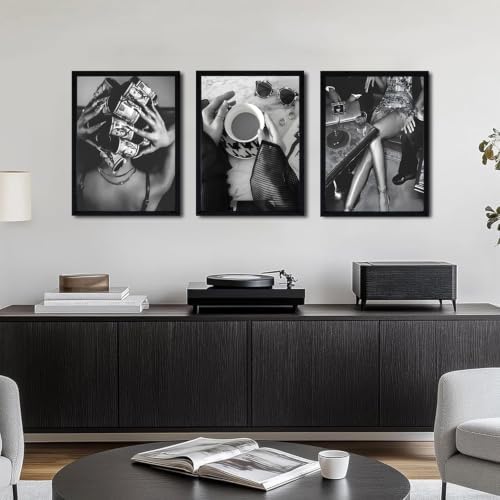Framed Trendy Black and White Wall Art Luxury Money Hair Rollers Girl Posters - Image 2