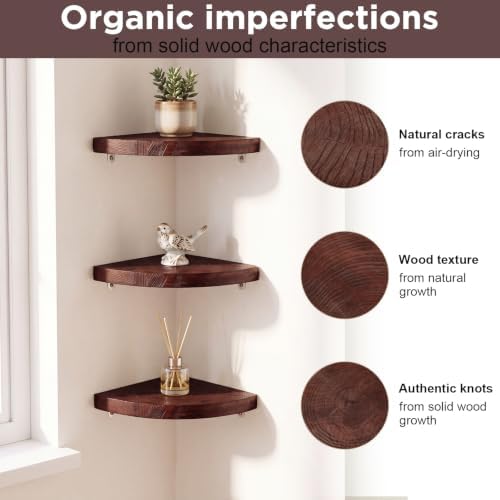 3 Pcs Corner Floating Shelves for Wall Solid Wood 7 Inch - Image 5