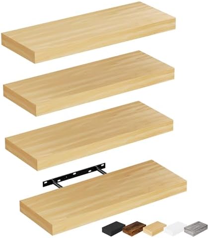Bellsal Floating Shelves for Wall, Maple Wood Wall Shelf Set of 4, Living Room by Bellsal