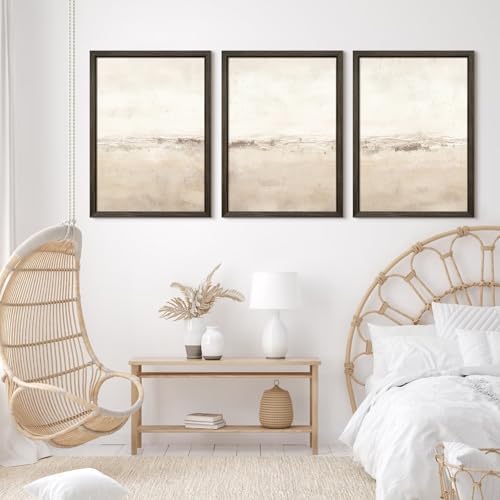 Baccone Beige Abstract Wall Art Set of 3 Neutral Canvas Wall Art Prints Boho - Image 6
