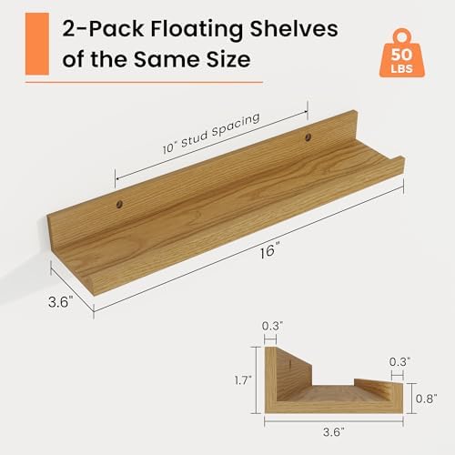 RICHFOCUS Picture Ledge Shelf, 16 inch Floating Shelves Set of 2, Wood Wall - Image 3