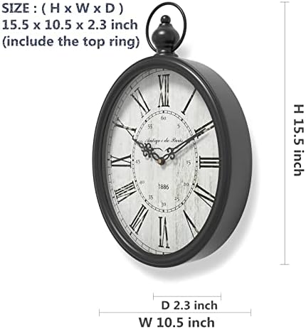 Menterry Large Oval Retro Wall Clock, Rustic Vintage Style, Antique Black - Image 3