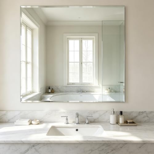 Bathroom Mirror for Over Sink 36x30 Inch Frameless Wall Mirror Beveled Edge - Image 2