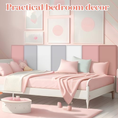 Hahafelt 12 Pack Wall Padding Headboard 15.75" x 7.87" x 1.18" Pink Colors - Image 3
