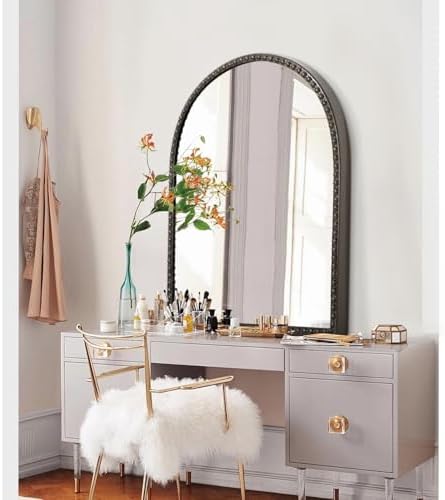 Large Arch Mirror for Bathroom, Large 30"x20" Arch Wall Mirror, Metal Beaded - Image 5