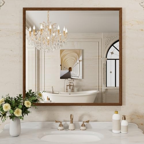 WEER Walnut Bathroom Vanity Mirror 36X36 Inch by WEER