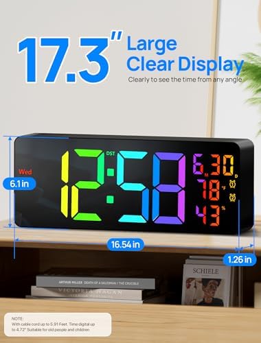MASHI 17.3" Large Digital Wall Clock, 11 RGB Color Display - Image 2
