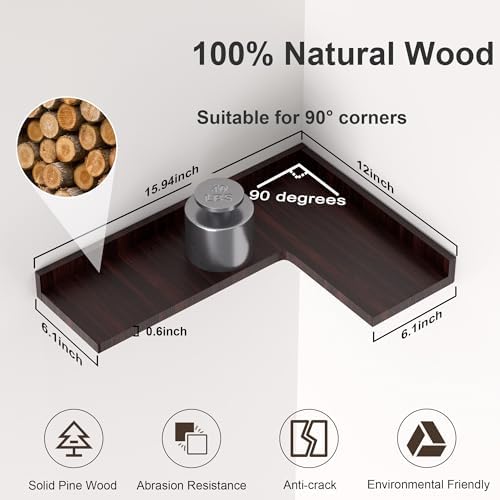 Corner Floating Shelves Set of 4, Rustic Pine Wood Corner Shelves - Image 2