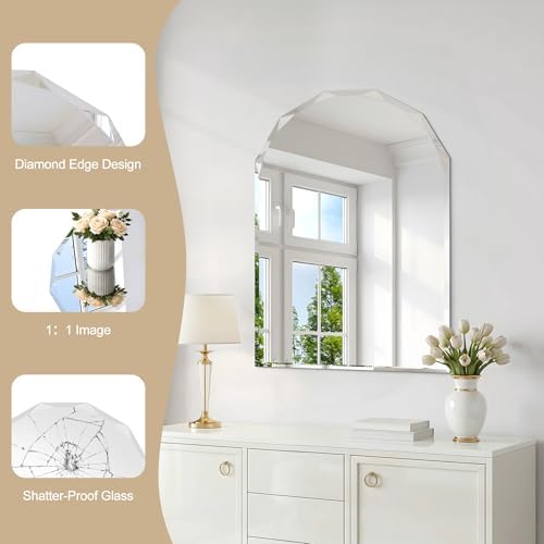 Beveled Arched Mirror, 5mm Tempered Glass, Decorative Frameless Wall Mirror - Image 4