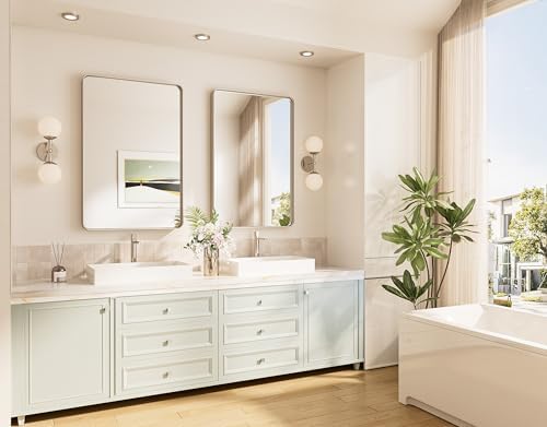 TokeShimi 20x30 Brushed Nickel Bathroom Wall Mirror Vanity Metal Frame Round - Image 2