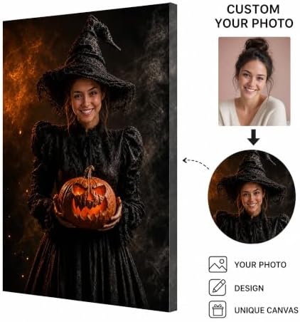 Ipplee Personalized Witch and Pumpkin Halloween Canvas Wall Art - Image 2