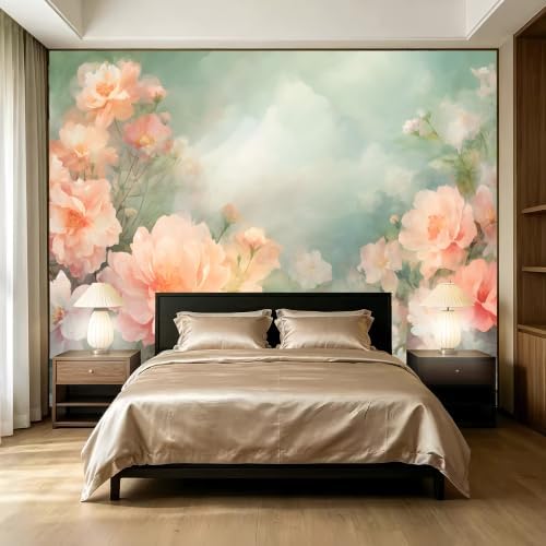 Oil Painting Style Peel and Stick Pink Flower Landscape Mural Flower by SIDIANYA