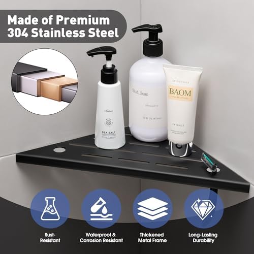 Corner Shower Shelf, 304 Stainless Steel Recessed Bathroom Shelves, Grout in - Image 4