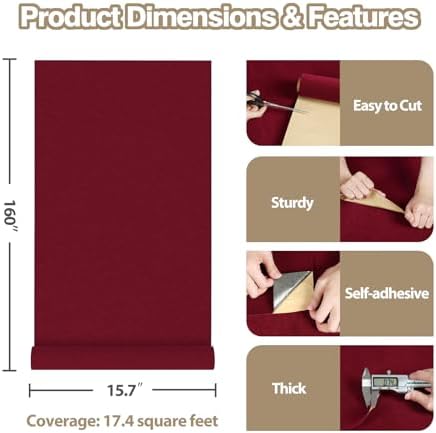 Dark Red Velvet Fabric Wallpaper Self Adhesive Velvet Drawer Liner - Image 3