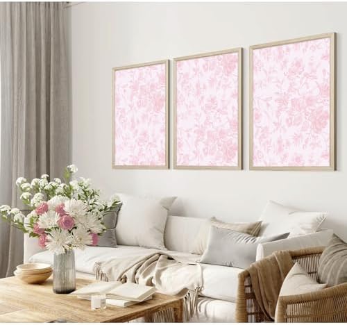 Pink Flower Wall Art Chinoiserie Floral Canvas Wall Decor Aesthetic Wall Art - Image 3