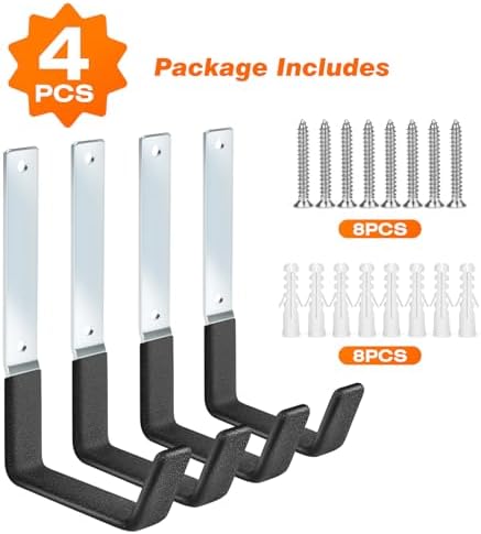 TVKB Ladder Hangers for Garage Wall Garage Hooks Heavy Duty Wall Hooks Set of 4 - Image 7