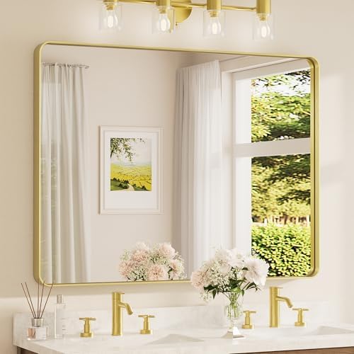 TETOTE 48 x 36 Inch Gold Bathroom Mirror, Champagne Gold Brushed Metal Framed by TETOTE