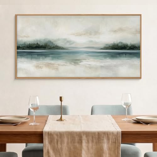 HOURIA Abstract Sage Green Beige Landscape Framed Canvas Wall Art Set, - Image 4