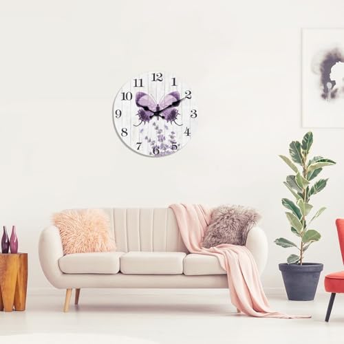 XFM Large Purple Wooden Wall Clocks 20 Inch Farmhouse Butterfly - Image 5