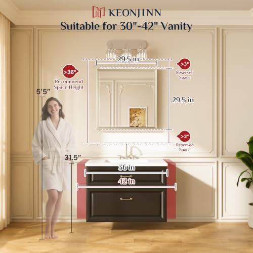 Keonjinn 30"x30" Square Brushed Nickel Bathroom Mirrors, HD Tempered Glass - Image 2