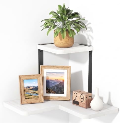 SRIWATANA 2-Tier Corner Shelf, Rustic Wood Storage Display Shelf by SRIWATANA