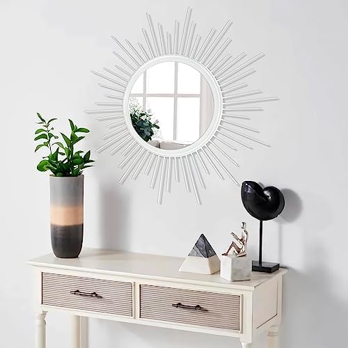 Sunburst Spoked White Large Wall Mirror Boho Home Circle Art Mirror Modern - Image 5