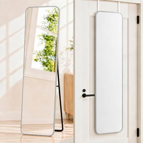 57x16" Full Length Mirror Floor Stand, Over the Door, Wall Mounted Silver by SCWF-GZ