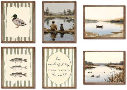 ZYANGZY Vintage Fishing Poster Set of 6, Retro Mallard Duck Wall Art Painting by ZYANGZYWallArt