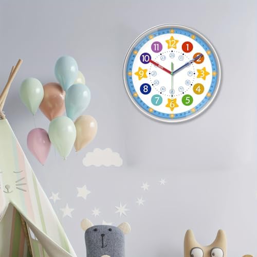 XFM Large Kids Wall Clock 16 Inch Blue Silent - Image 3