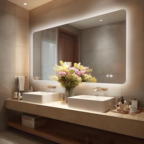 60''x36'' Lighted Mirrors for Bathroom Wall Backlit Rectangular Rounded Corners by mirror