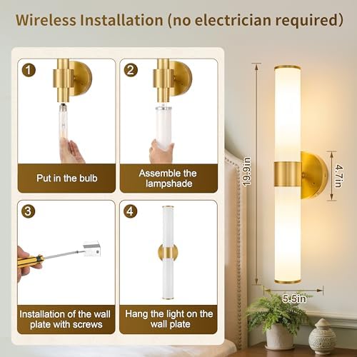 Gold Battery Operated Wall Sconces Set of 2 - Image 5