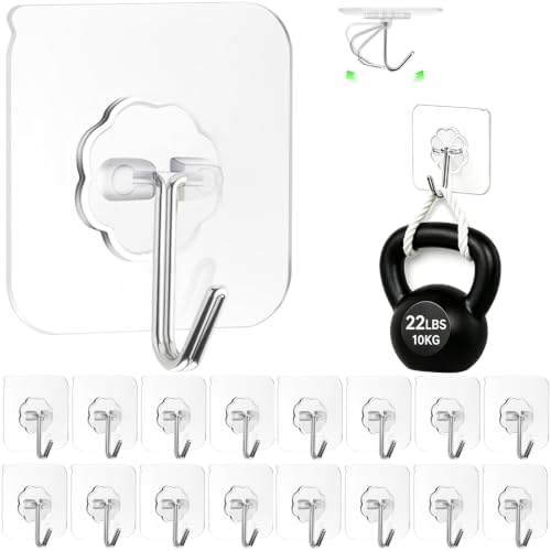 ZESLMG Adhesive Wall Hooks for Hanging, 16 Pack Self Sticky Hook No Damage by ZESLMG