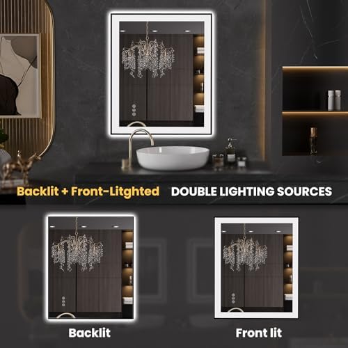 LOAAO 30"X36" LED Bathroom Mirror Black Framed - Image 5