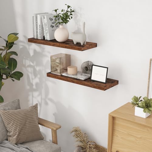 Fun Memories 32" W x 9.3" D Floating Shelves, Rustic Wood Deep Shelves - Image 2