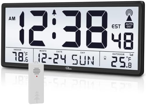 WallarGe Backlight Atomic Wall Clock Battery Operated, Indoor/Outdoor Temp by WallarGe
